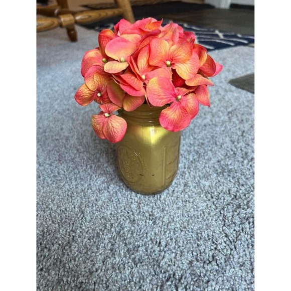 Flowers In Gold Painted Mason Jar - Picture 2 of 4